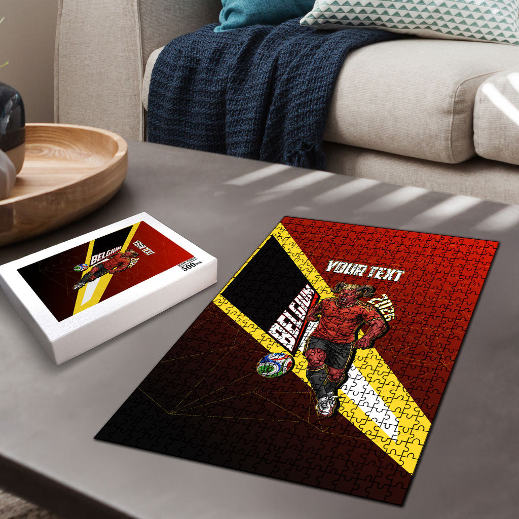 Personalized Belgium Red Devils Football Mascot Puzzle Fierce Devil Graphic With Belgian Flag