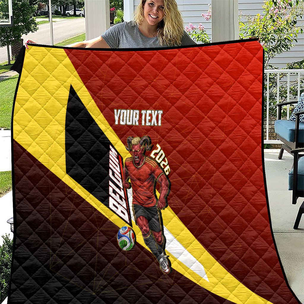 Personalized Belgium Red Devils Football Mascot Quilt Fierce Devil Graphic With Belgian Flag