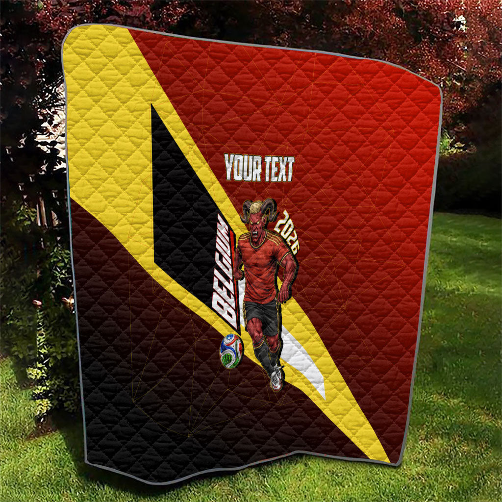 Personalized Belgium Red Devils Football Mascot Quilt Fierce Devil Graphic With Belgian Flag
