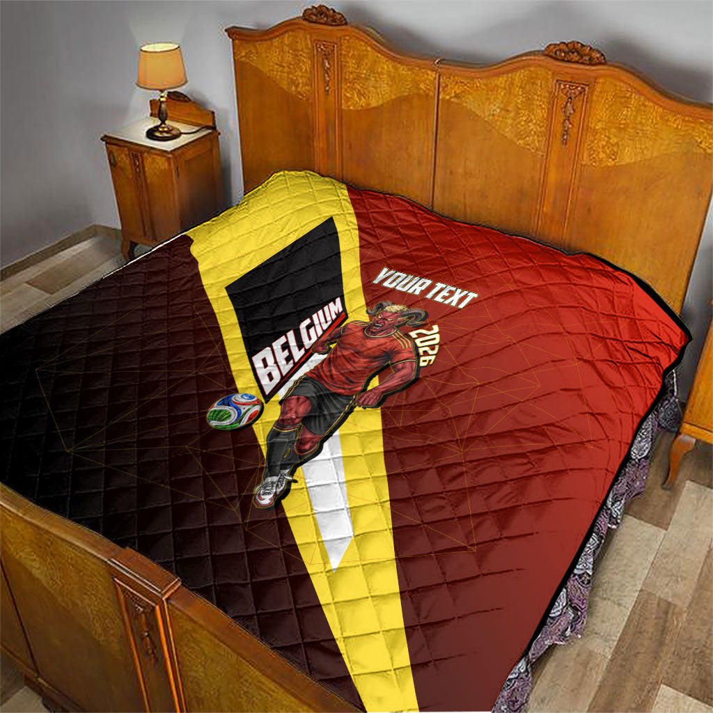 Personalized Belgium Red Devils Football Mascot Quilt Fierce Devil Graphic With Belgian Flag
