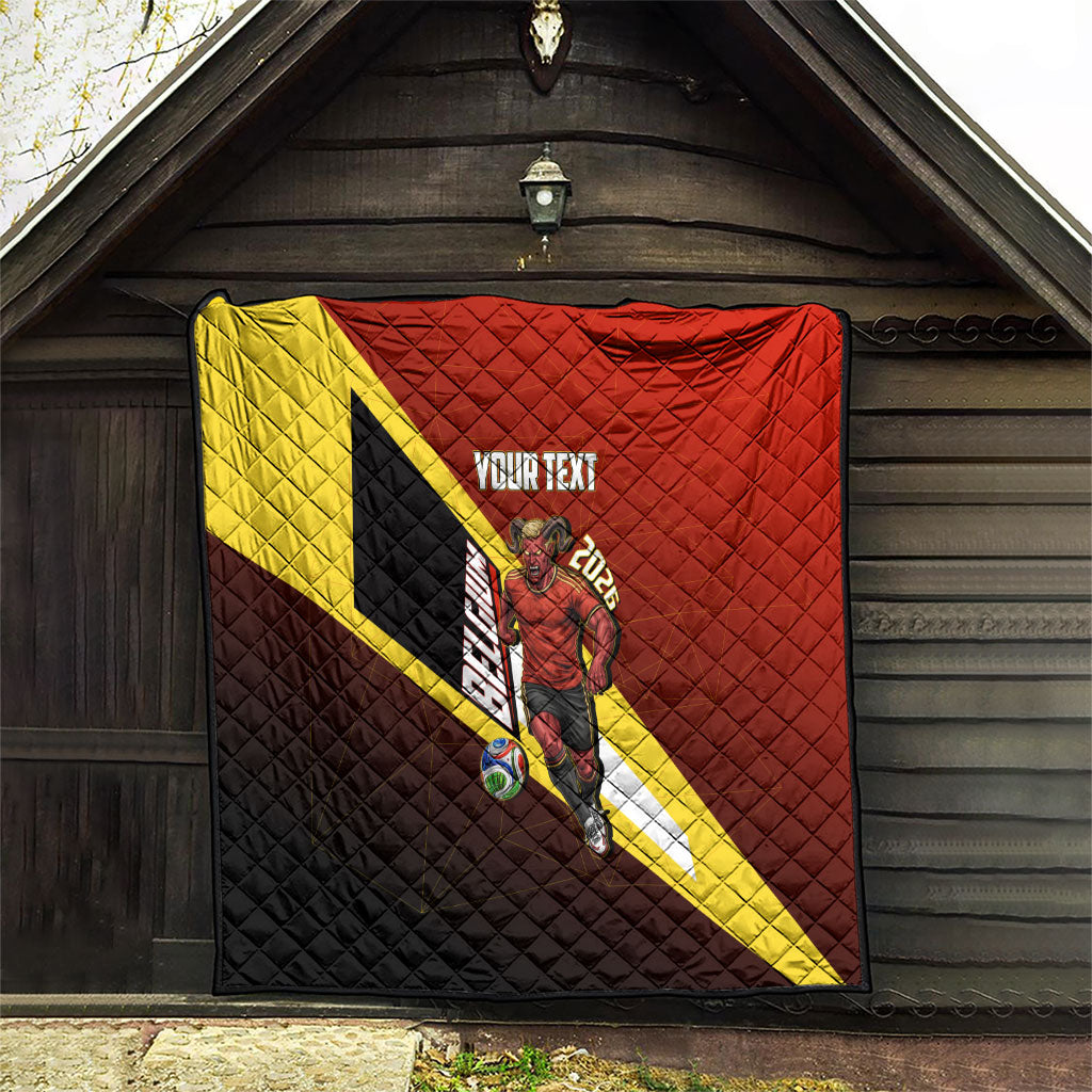 Personalized Belgium Red Devils Football Mascot Quilt Fierce Devil Graphic With Belgian Flag