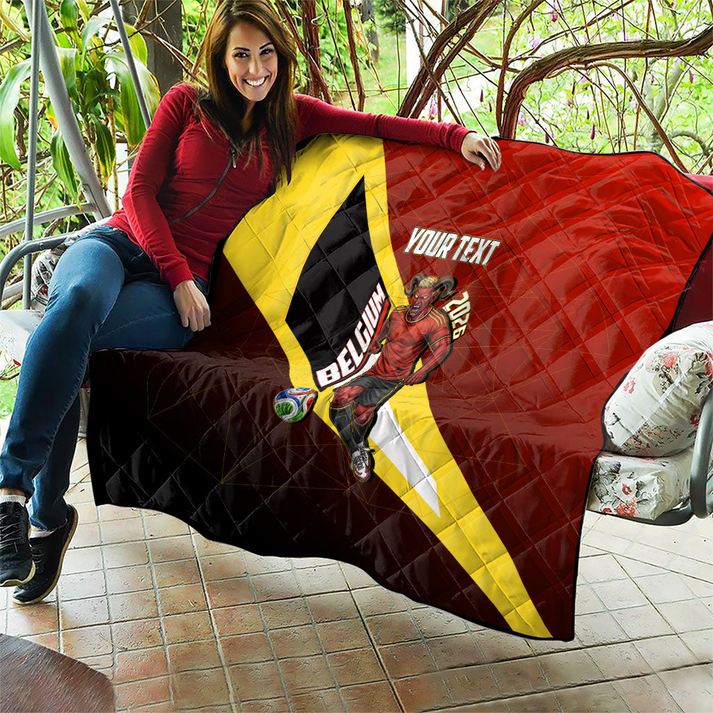 Personalized Belgium Red Devils Football Mascot Quilt Fierce Devil Graphic With Belgian Flag