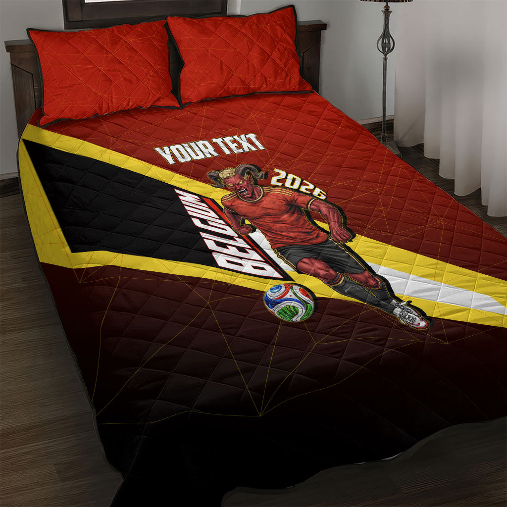 Personalized Belgium Red Devils Football Mascot Quilt Bed Set Fierce Devil Graphic With Belgian Flag