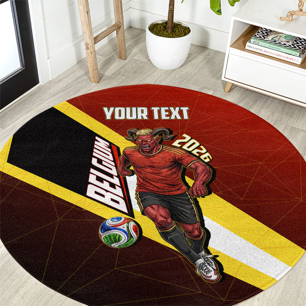 Personalized Belgium Red Devils Football Mascot Round Carpet Fierce Devil Graphic With Belgian Flag