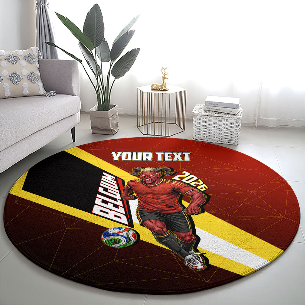 Personalized Belgium Red Devils Football Mascot Round Carpet Fierce Devil Graphic With Belgian Flag