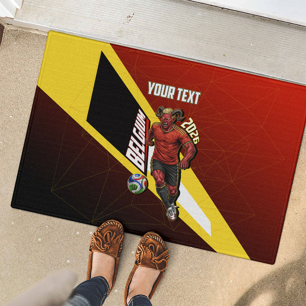Personalized Belgium Red Devils Football Mascot Rubber Doormat Fierce Devil Graphic With Belgian Flag