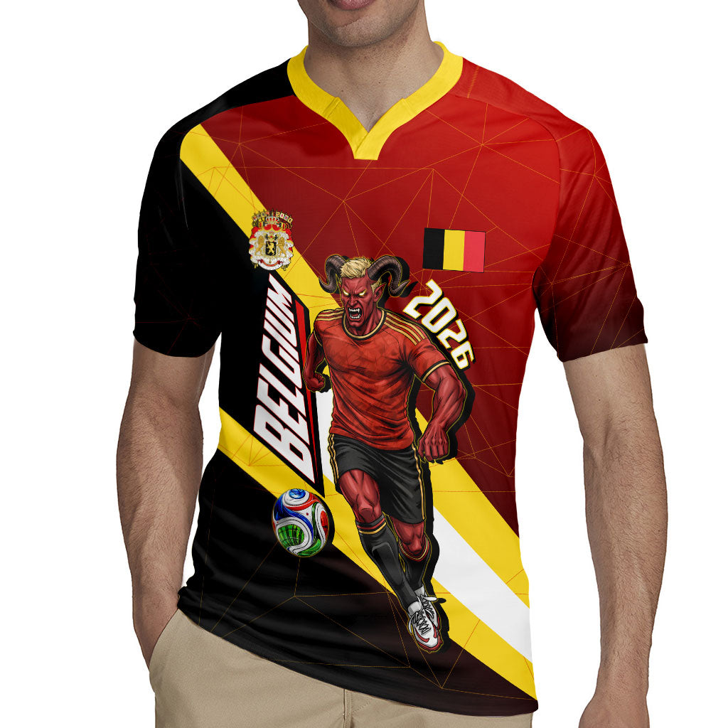 Personalized Belgium Red Devils Football Mascot Rugby Jersey Fierce Devil Graphic With Belgian Flag