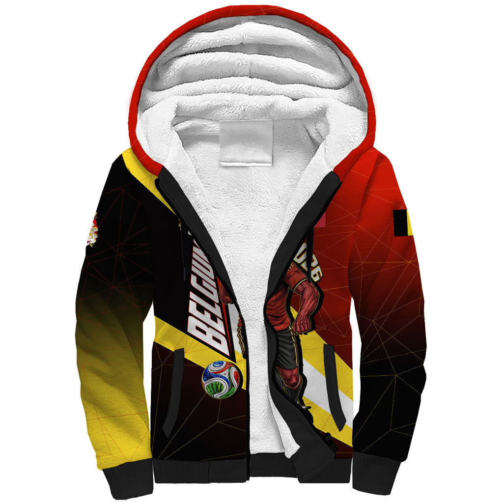 Personalized Belgium Red Devils Football Mascot Sherpa Hoodie Fierce Devil Graphic With Belgian Flag