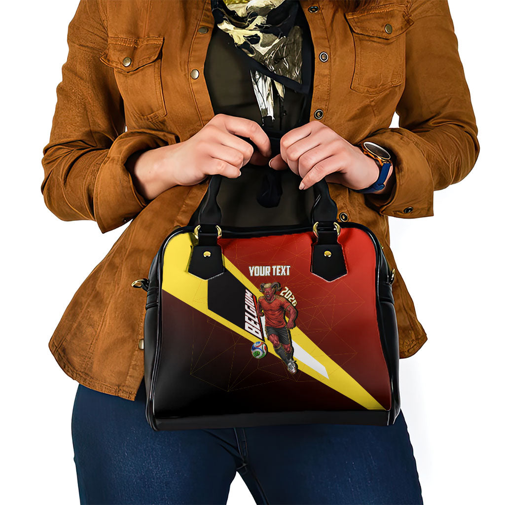 Personalized Belgium Red Devils Football Mascot Shoulder Handbag Fierce Devil Graphic With Belgian Flag