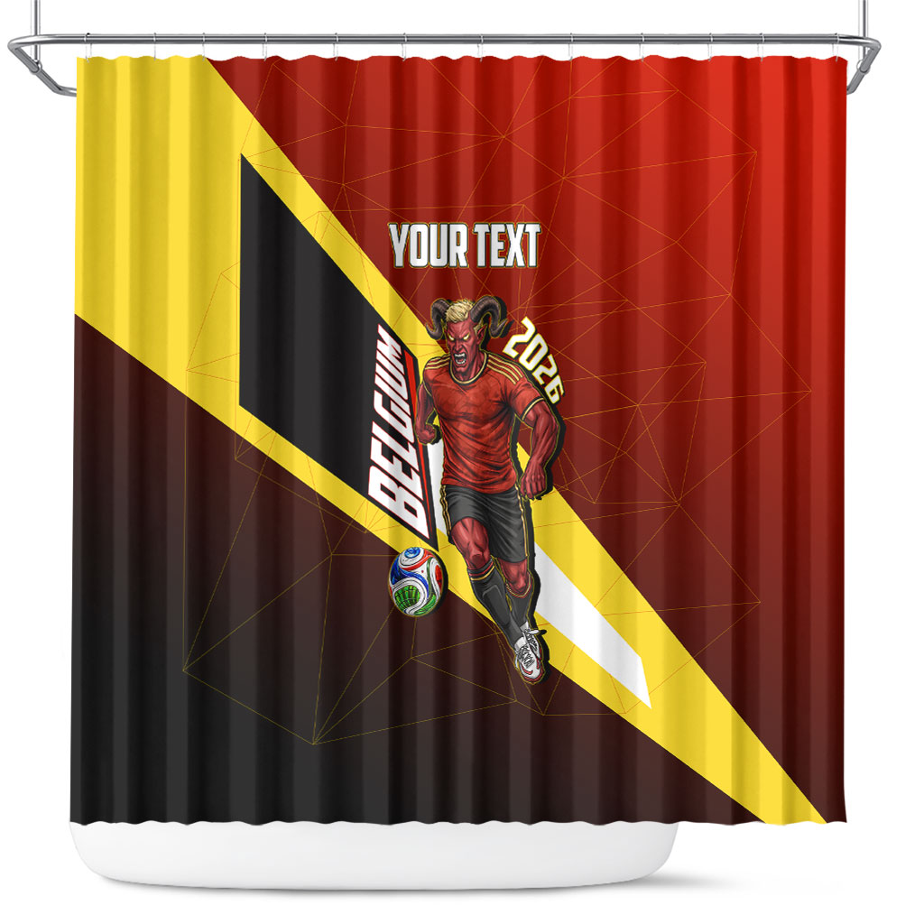 Personalized Belgium Red Devils Football Mascot Shower Curtain Fierce Devil Graphic With Belgian Flag