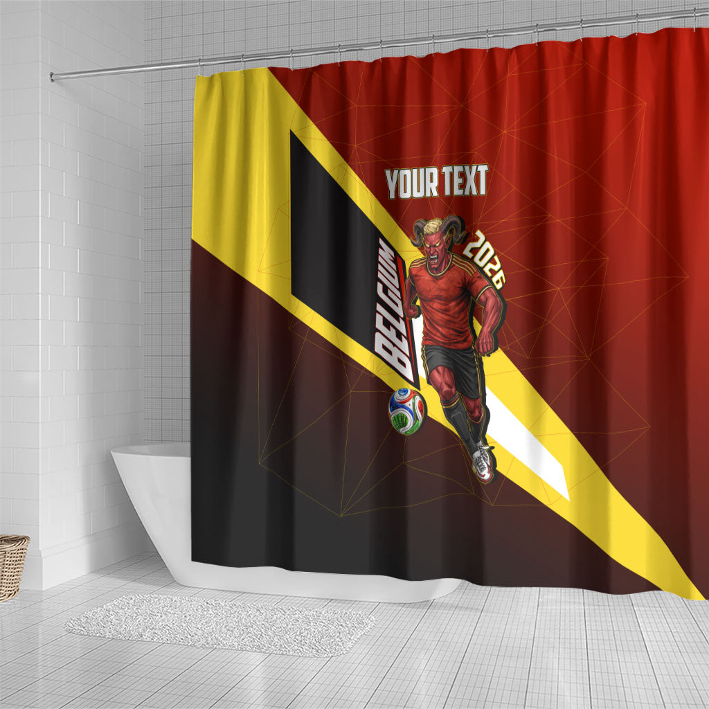 Personalized Belgium Red Devils Football Mascot Shower Curtain Fierce Devil Graphic With Belgian Flag