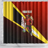 Personalized Belgium Red Devils Football Mascot Shower Curtain Fierce Devil Graphic With Belgian Flag