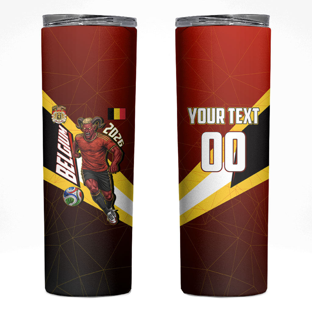 Personalized Belgium Red Devils Football Mascot Skinny Tumbler Fierce Devil Graphic With Belgian Flag