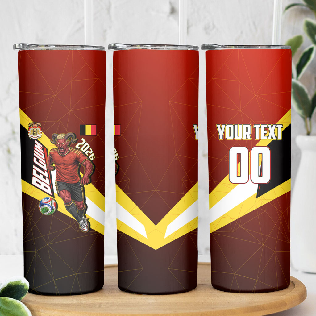 Personalized Belgium Red Devils Football Mascot Skinny Tumbler Fierce Devil Graphic With Belgian Flag