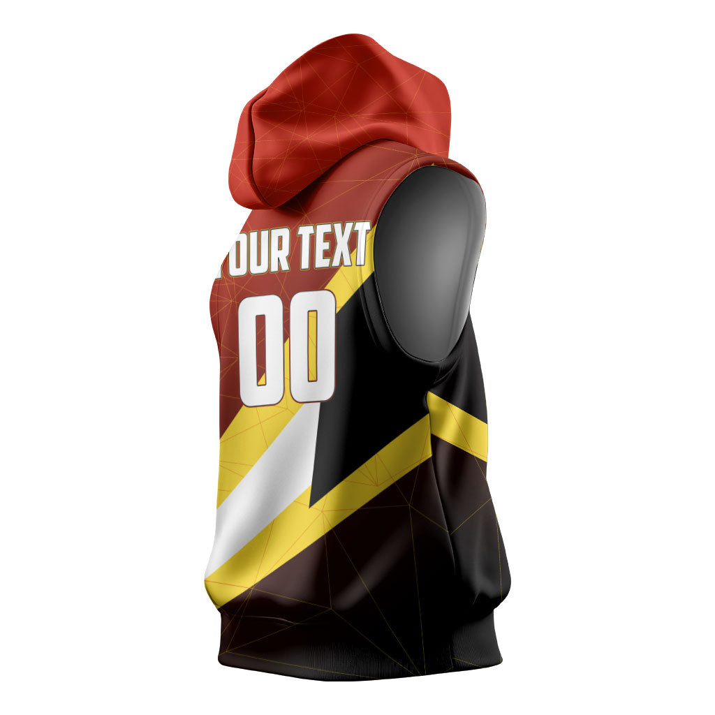 Personalized Belgium Red Devils Football Mascot Sleeveless Hoodie Fierce Devil Graphic With Belgian Flag