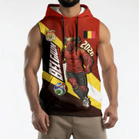 Personalized Belgium Red Devils Football Mascot Sleeveless Hoodie Fierce Devil Graphic With Belgian Flag