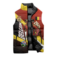 Personalized Belgium Red Devils Football Mascot Sleeveless Puffer Jacket Fierce Devil Graphic With Belgian Flag