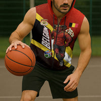 Personalized Belgium Red Devils Football Mascot Sleeveless Zip Hoodie Fierce Devil Graphic With Belgian Flag