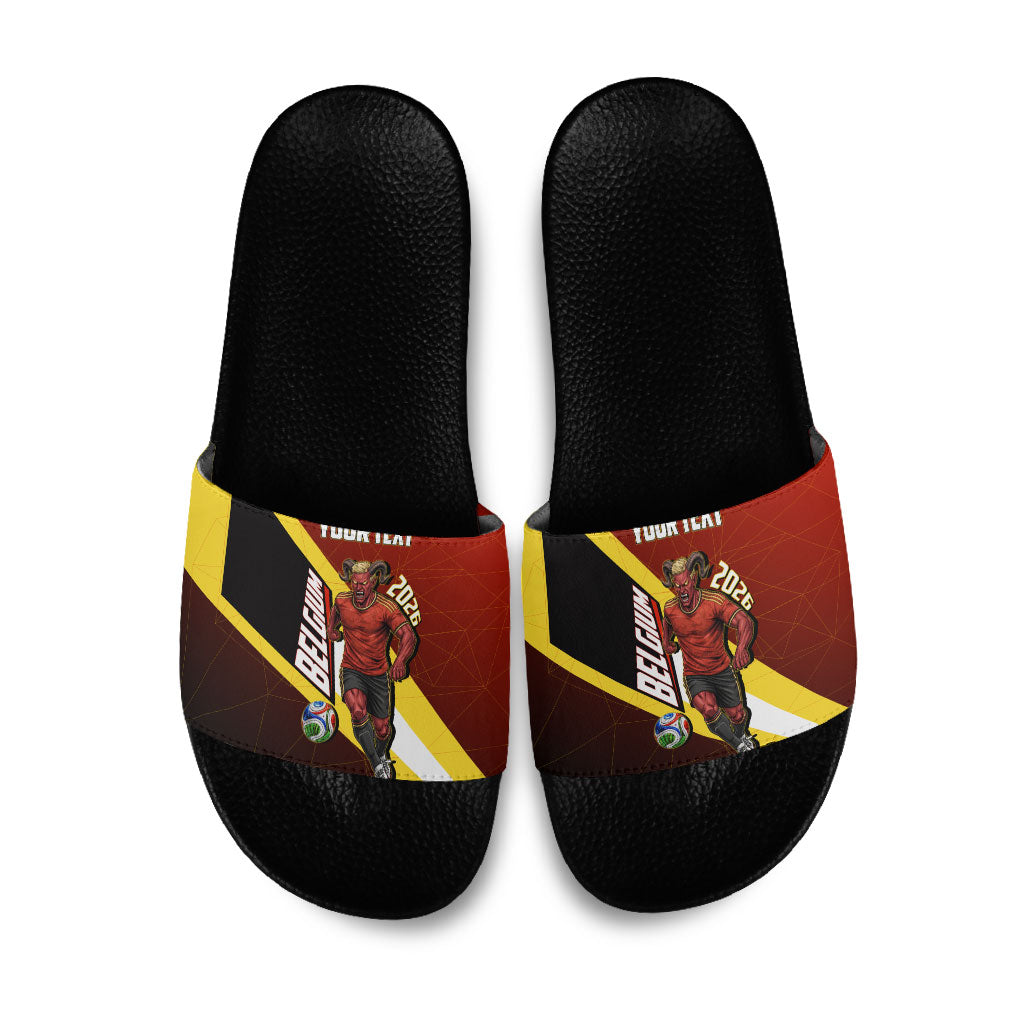 Personalized Belgium Red Devils Football Mascot Slide Sandals Fierce Devil Graphic With Belgian Flag