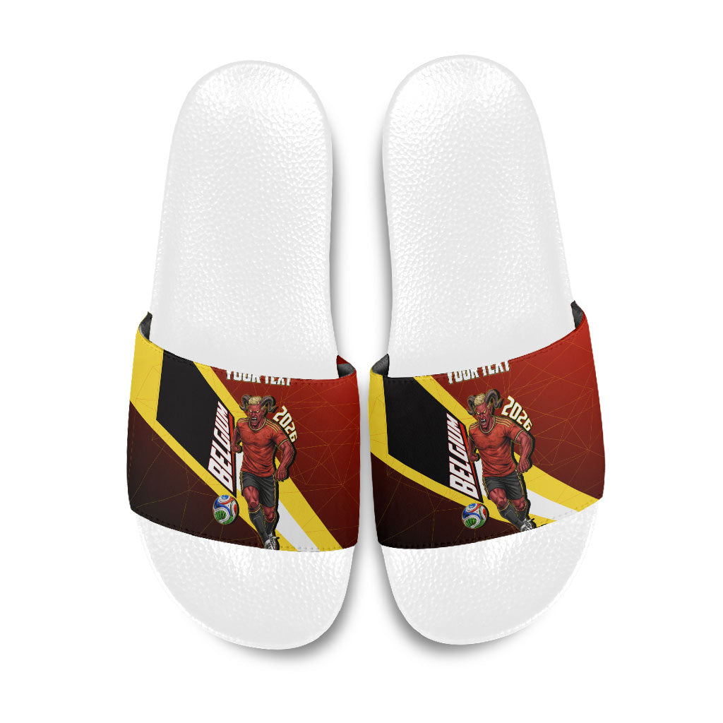 Personalized Belgium Red Devils Football Mascot Slide Sandals Fierce Devil Graphic With Belgian Flag