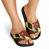 Personalized Belgium Red Devils Football Mascot Slide Sandals Fierce Devil Graphic With Belgian Flag