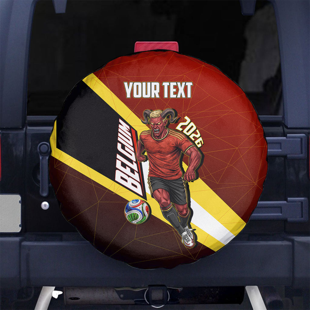 Personalized Belgium Red Devils Football Mascot Spare Tire Cover Fierce Devil Graphic With Belgian Flag