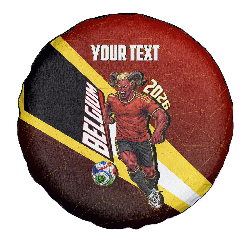 Personalized Belgium Red Devils Football Mascot Spare Tire Cover Fierce Devil Graphic With Belgian Flag