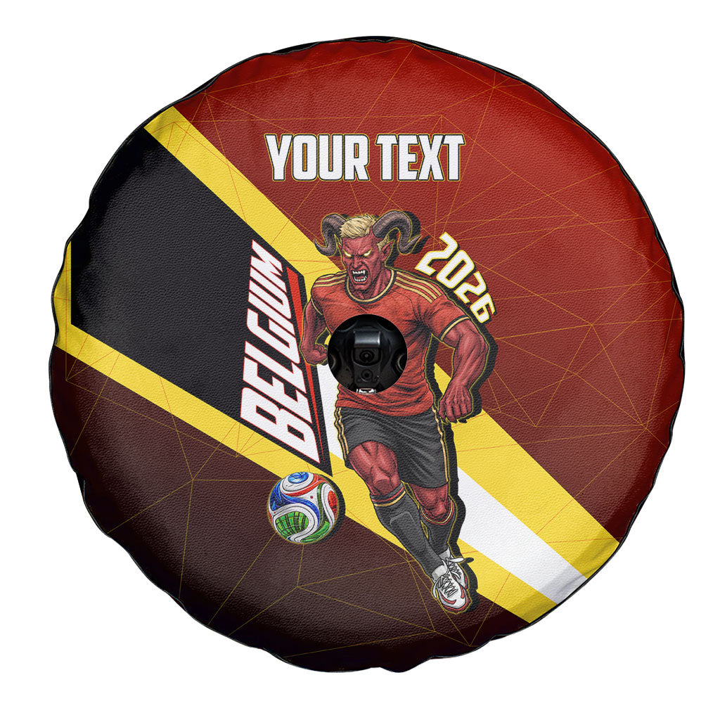 Personalized Belgium Red Devils Football Mascot Spare Tire Cover Fierce Devil Graphic With Belgian Flag