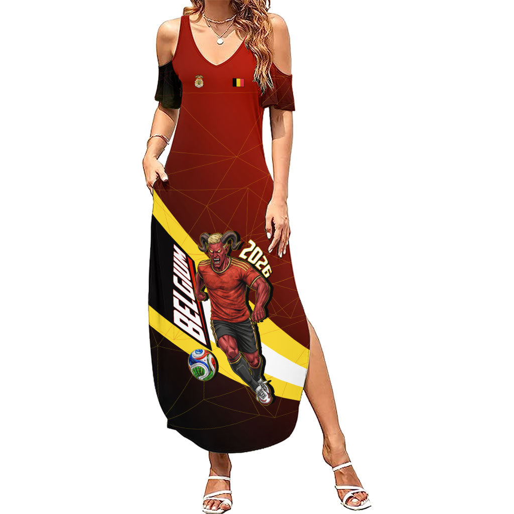 Personalized Belgium Red Devils Football Mascot Summer Maxi Dress Fierce Devil Graphic With Belgian Flag