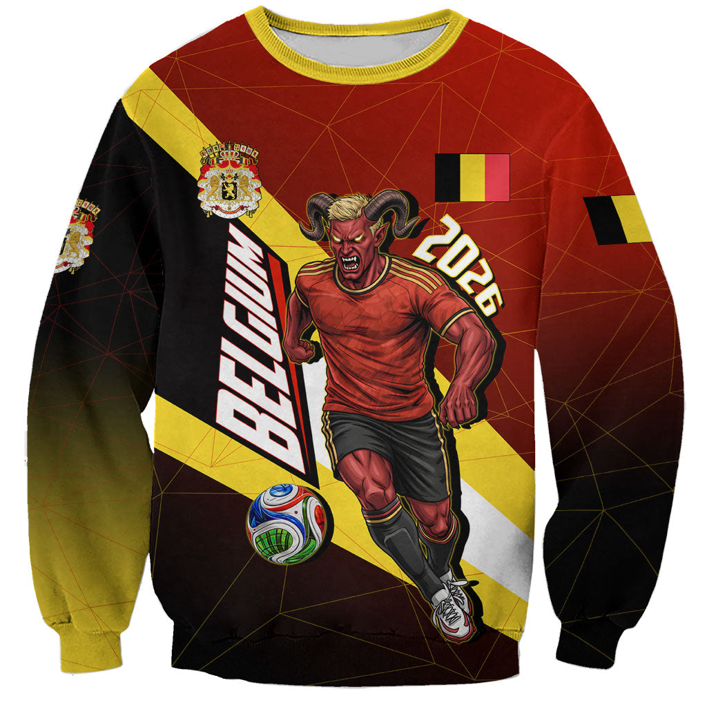 Personalized Belgium Red Devils Football Mascot Sweatshirt Fierce Devil Graphic With Belgian Flag