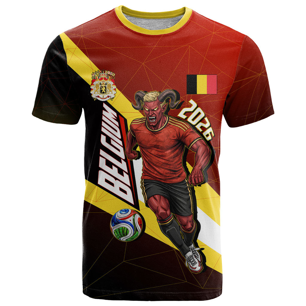 Personalized Belgium Red Devils Football Mascot T Shirt Fierce Devil Graphic With Belgian Flag