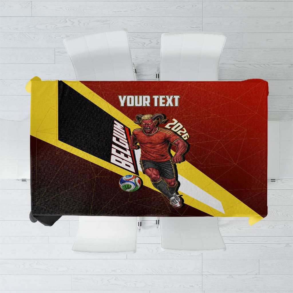 Personalized Belgium Red Devils Football Mascot Tablecloth Fierce Devil Graphic With Belgian Flag