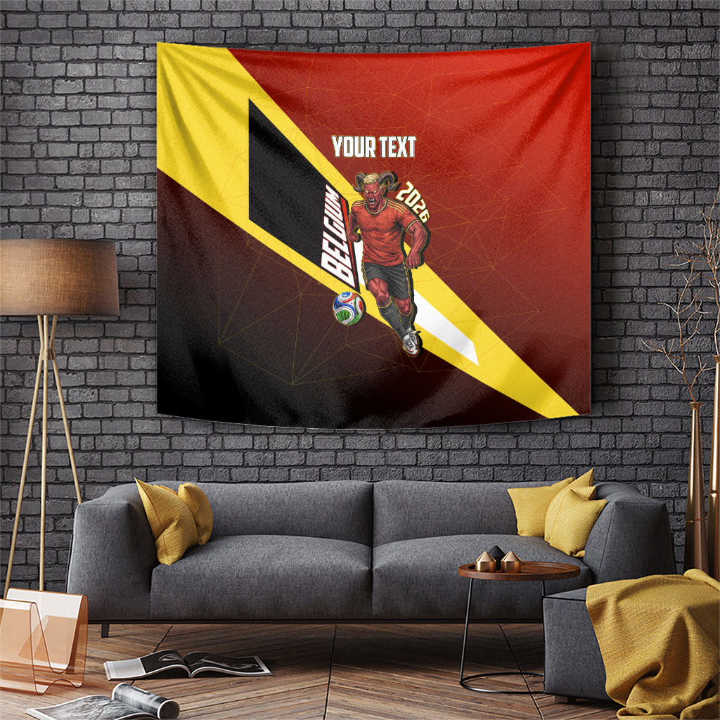 Personalized Belgium Red Devils Football Mascot Tapestry Fierce Devil Graphic With Belgian Flag