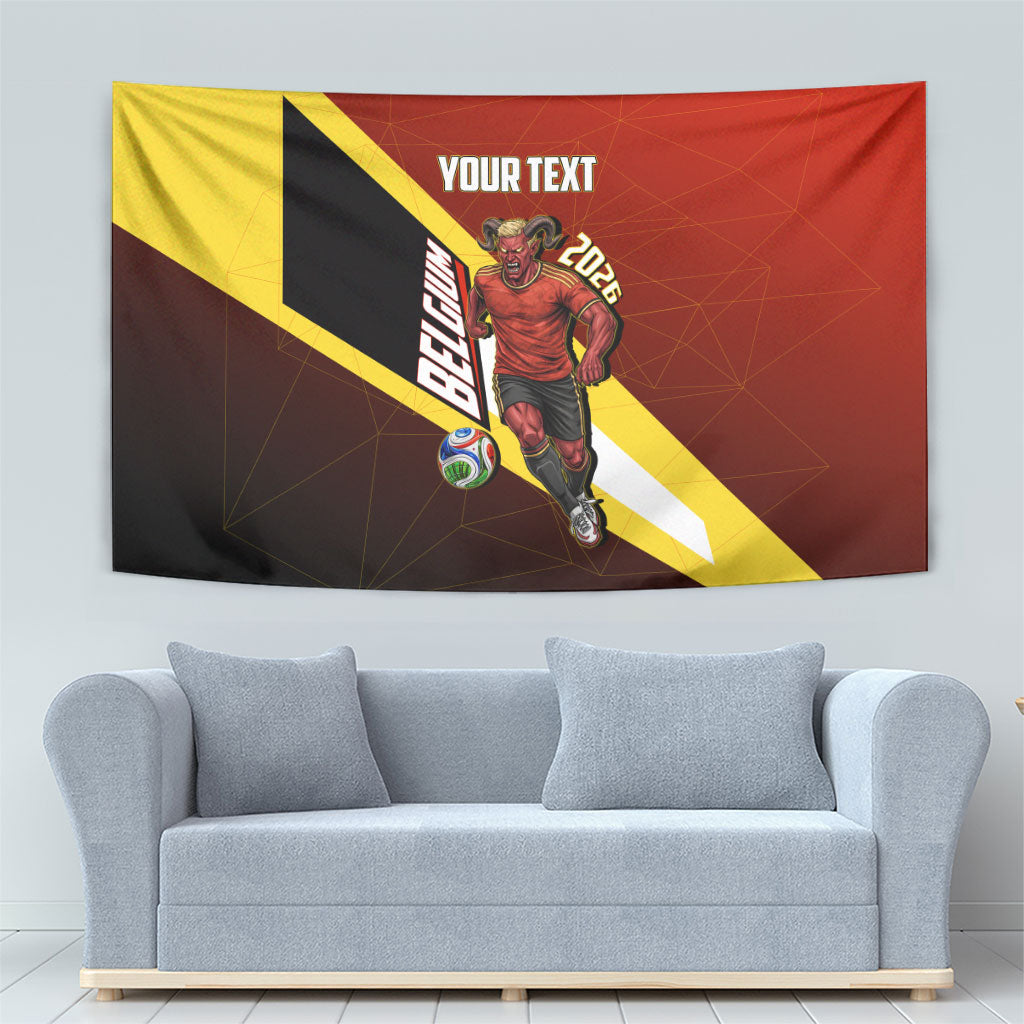 Personalized Belgium Red Devils Football Mascot Tapestry Fierce Devil Graphic With Belgian Flag
