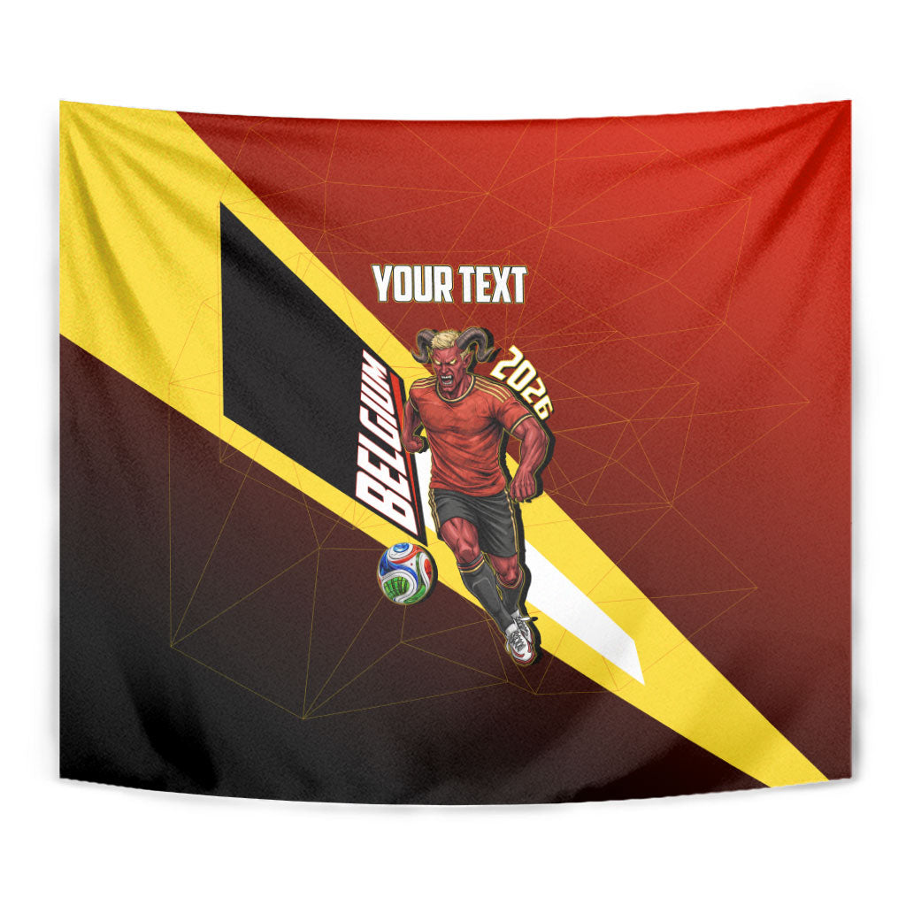 Personalized Belgium Red Devils Football Mascot Tapestry Fierce Devil Graphic With Belgian Flag