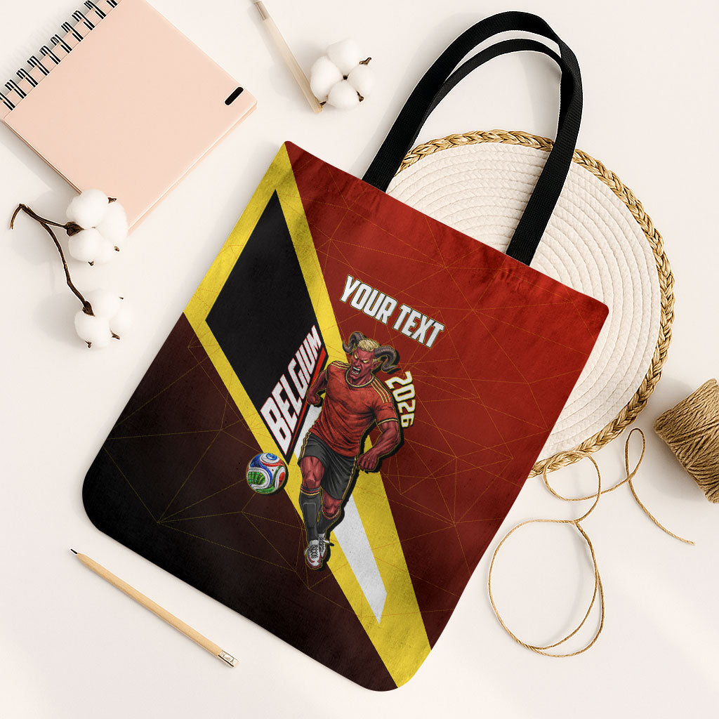 Personalized Belgium Red Devils Football Mascot Tote Bag Fierce Devil Graphic With Belgian Flag