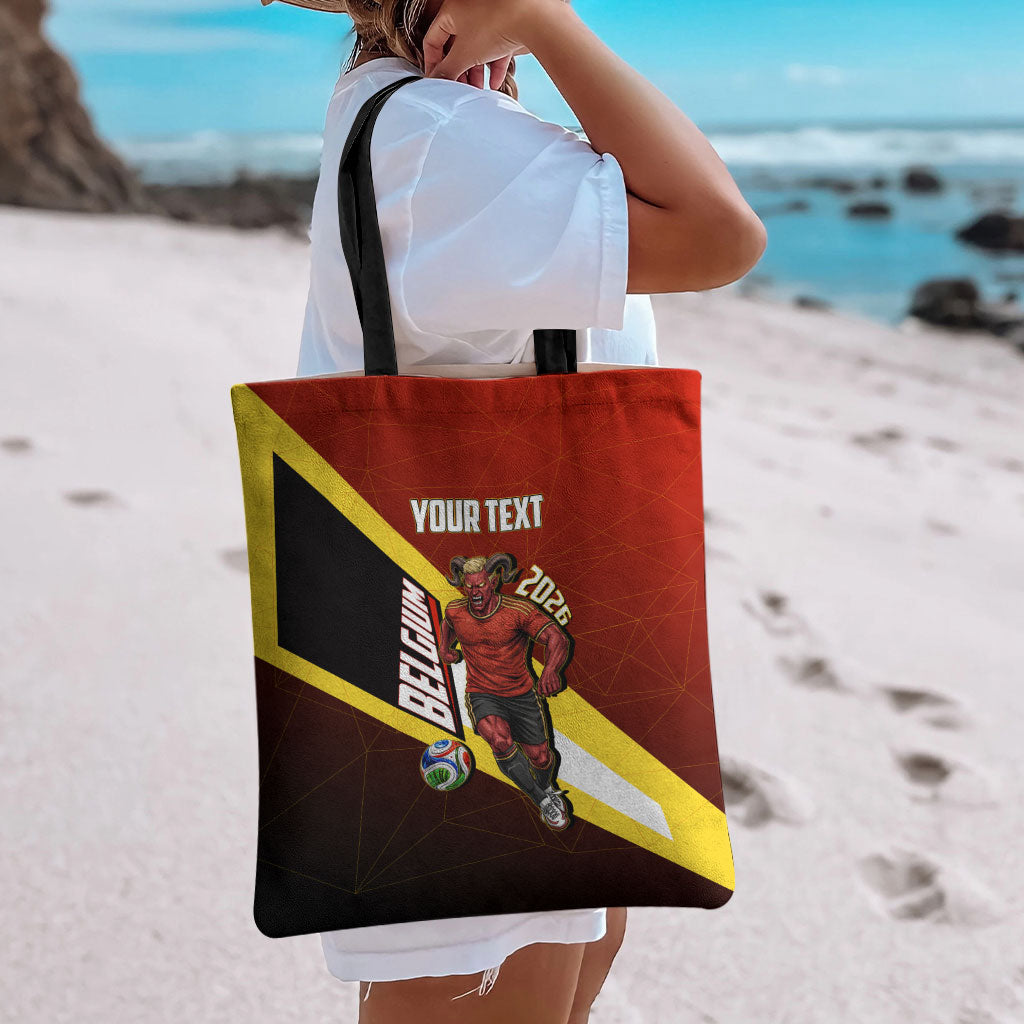 Personalized Belgium Red Devils Football Mascot Tote Bag Fierce Devil Graphic With Belgian Flag