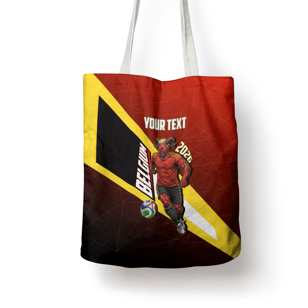 Personalized Belgium Red Devils Football Mascot Tote Bag Fierce Devil Graphic With Belgian Flag