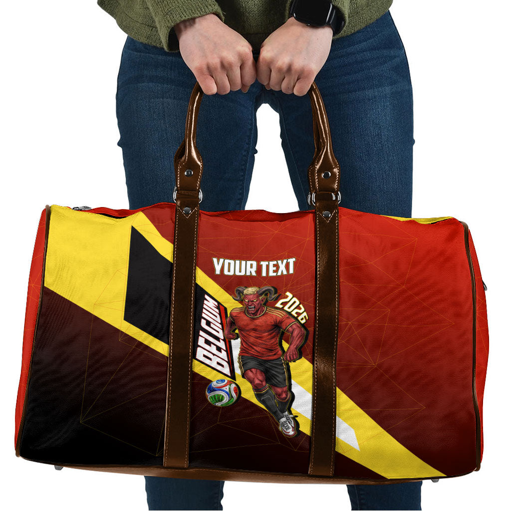 Personalized Belgium Red Devils Football Mascot Travel Bag Fierce Devil Graphic With Belgian Flag