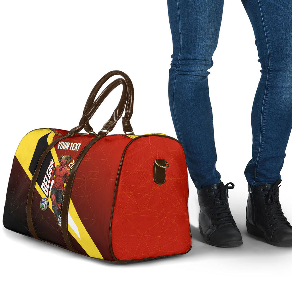 Personalized Belgium Red Devils Football Mascot Travel Bag Fierce Devil Graphic With Belgian Flag