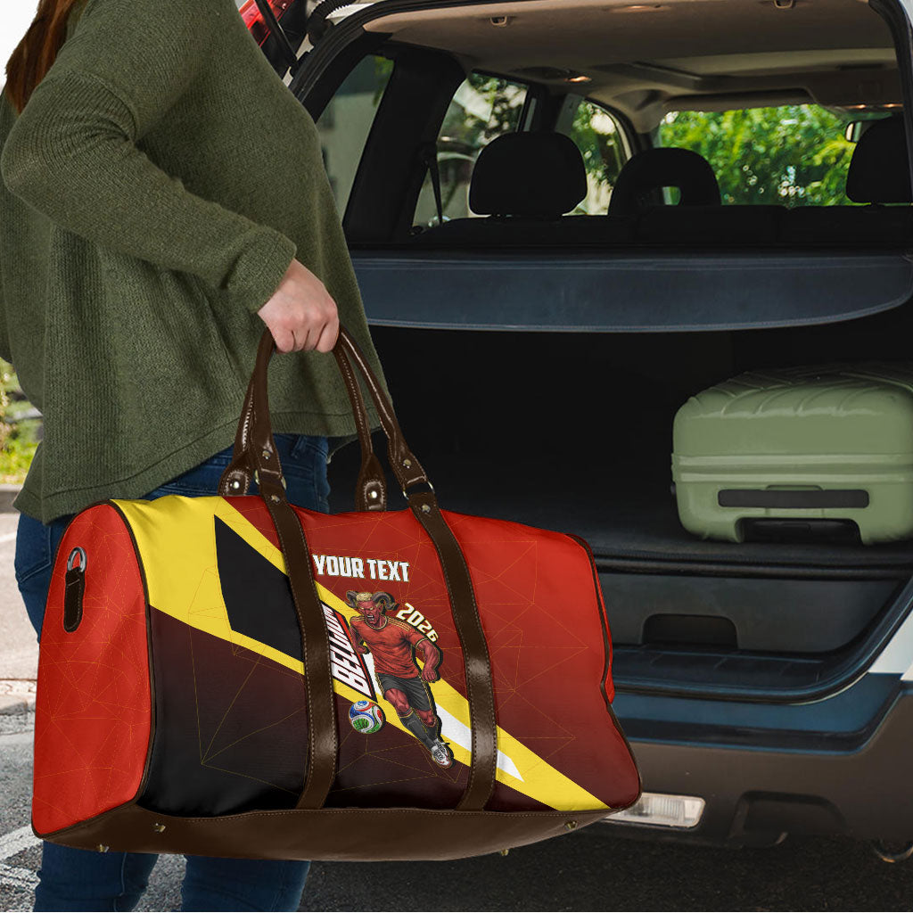 Personalized Belgium Red Devils Football Mascot Travel Bag Fierce Devil Graphic With Belgian Flag