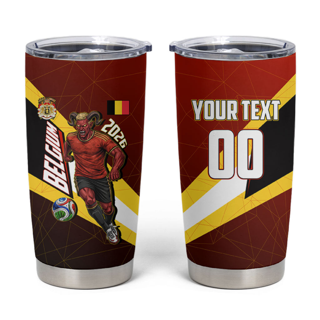 Personalized Belgium Red Devils Football Mascot Tumbler Cup Fierce Devil Graphic With Belgian Flag