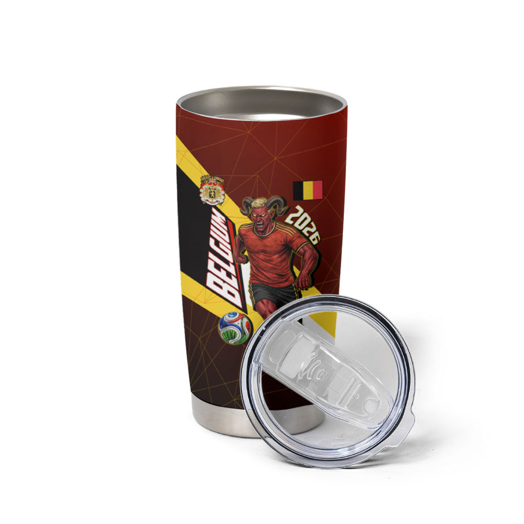Personalized Belgium Red Devils Football Mascot Tumbler Cup Fierce Devil Graphic With Belgian Flag