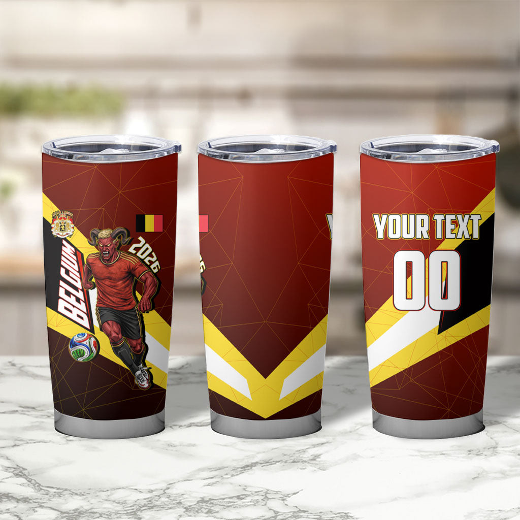 Personalized Belgium Red Devils Football Mascot Tumbler Cup Fierce Devil Graphic With Belgian Flag