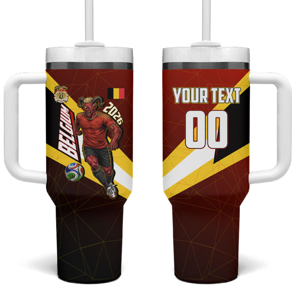 Personalized Belgium Red Devils Football Mascot Tumbler With Handle Fierce Devil Graphic With Belgian Flag