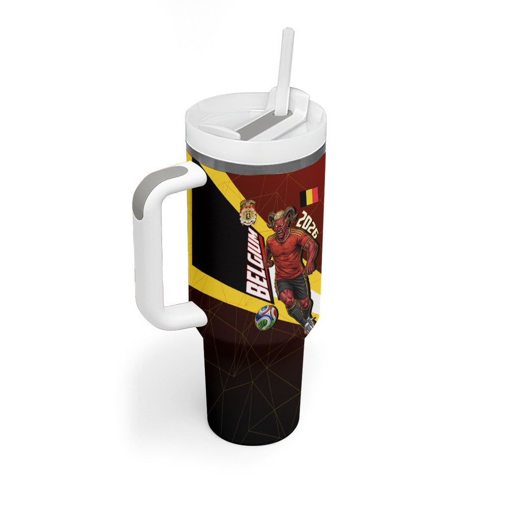 Personalized Belgium Red Devils Football Mascot Tumbler With Handle Fierce Devil Graphic With Belgian Flag