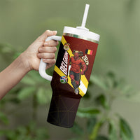 Personalized Belgium Red Devils Football Mascot Tumbler With Handle Fierce Devil Graphic With Belgian Flag