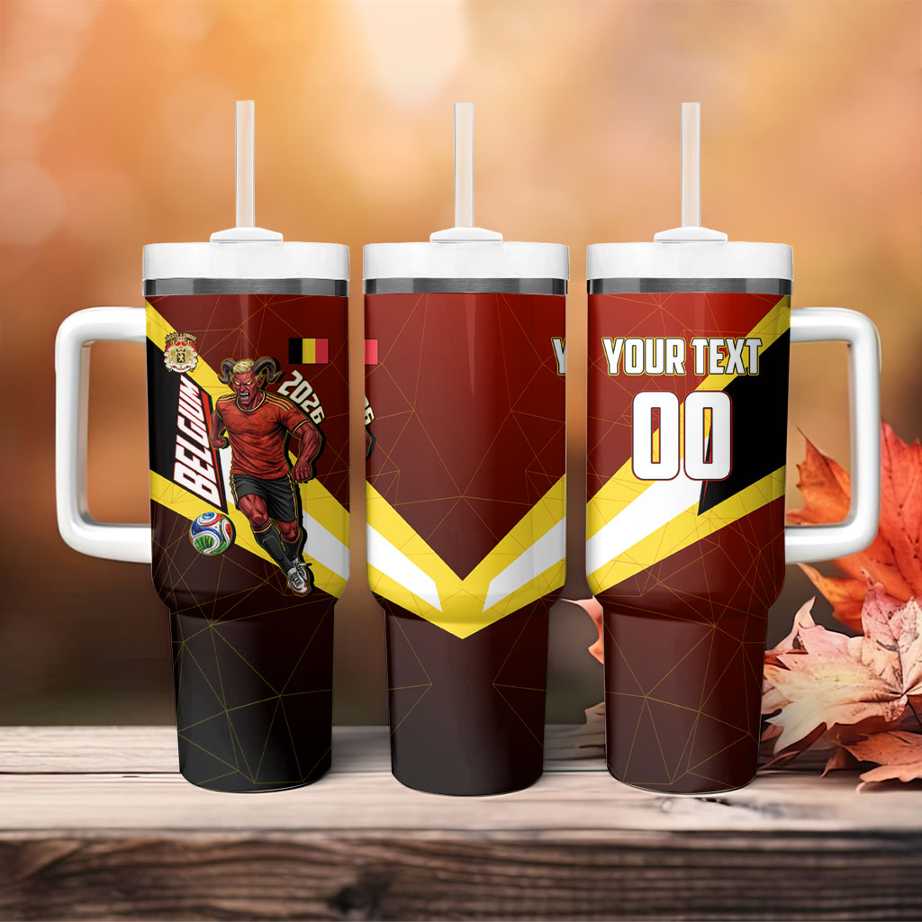 Personalized Belgium Red Devils Football Mascot Tumbler With Handle Fierce Devil Graphic With Belgian Flag