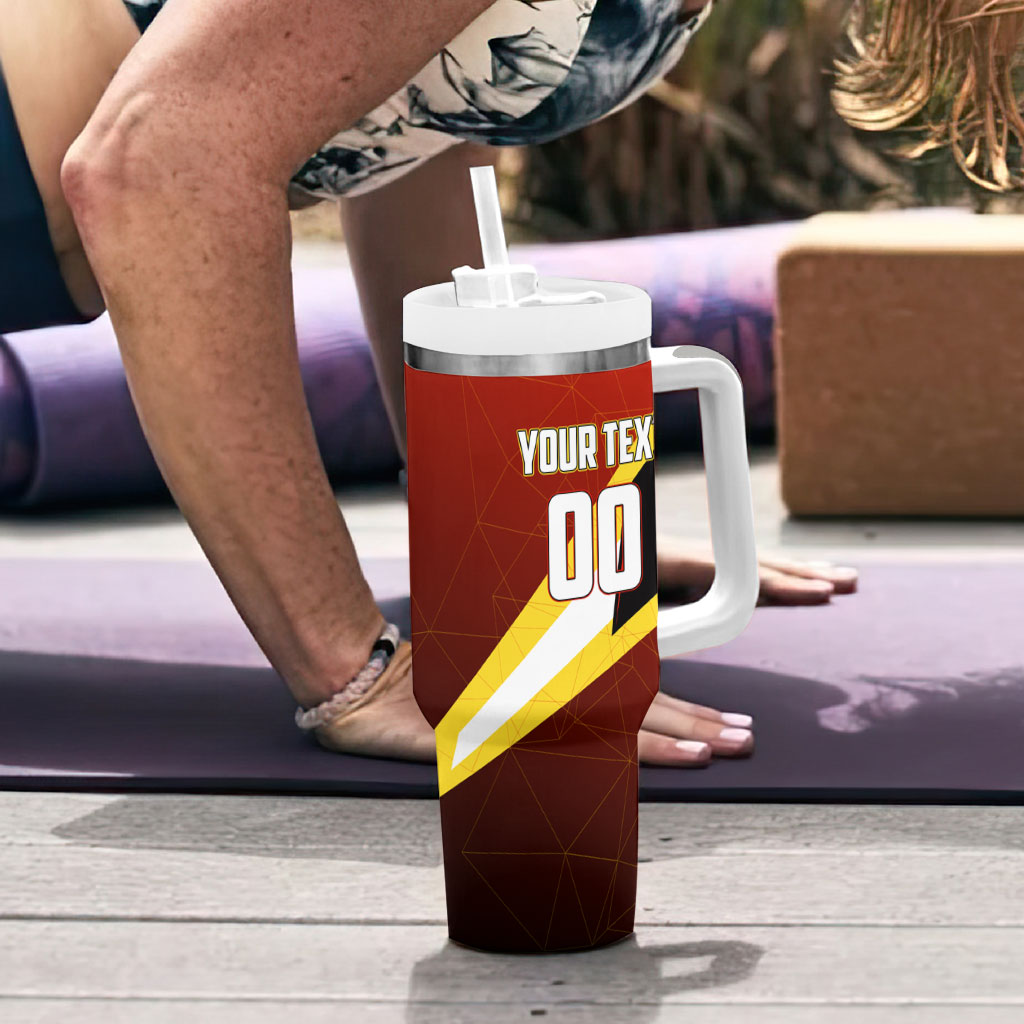 Personalized Belgium Red Devils Football Mascot Tumbler With Handle Fierce Devil Graphic With Belgian Flag