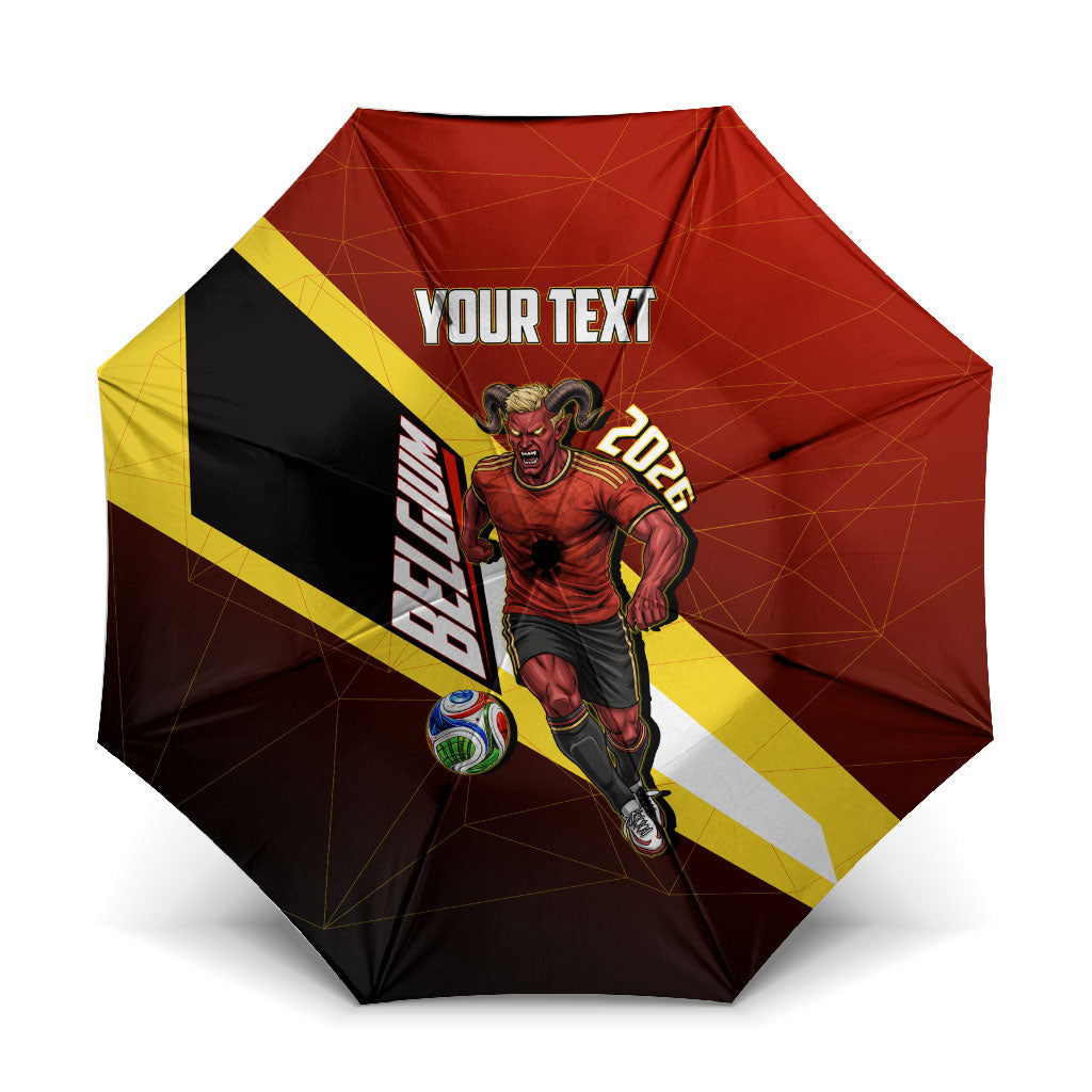 Personalized Belgium Red Devils Football Mascot Umbrella Fierce Devil Graphic With Belgian Flag